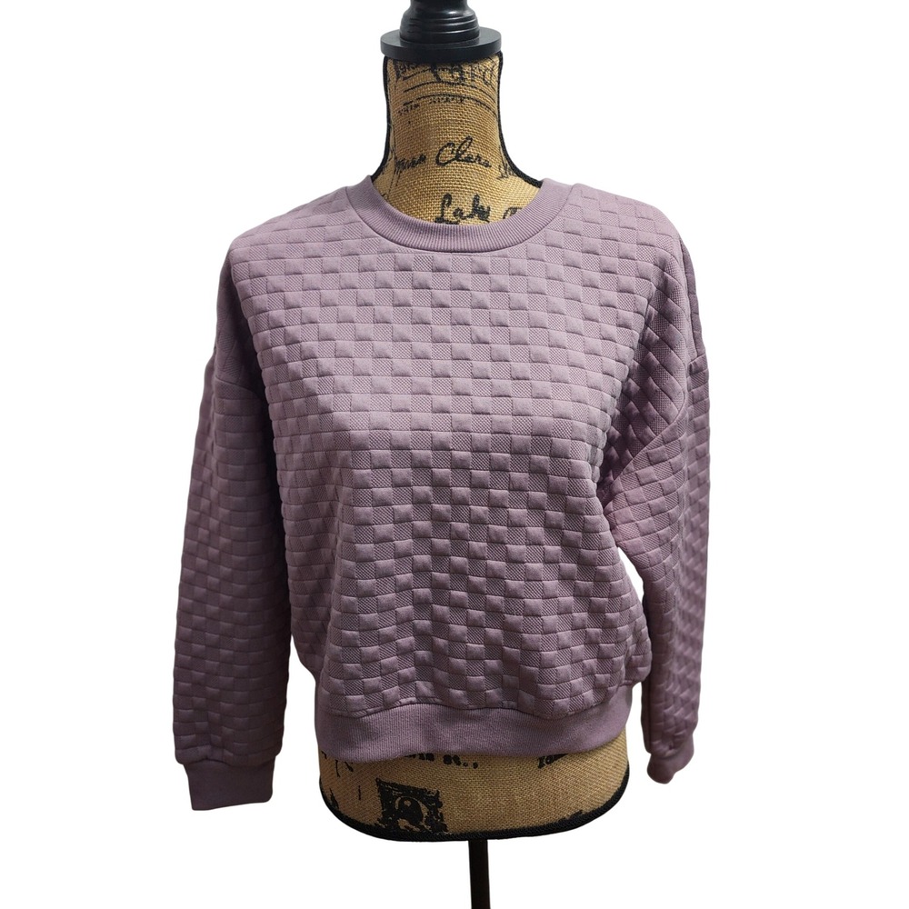 Paper‎ Crane Quilted Pullover Cropped Sweatshirt Textured Lavender Medium